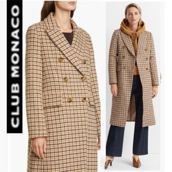 Club Monaco Jackets & Blazers - Club Monaco Wool Coat Jemma Plaid Double Breasted Wool Blend Coat Size M…